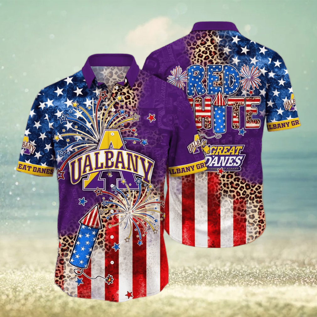 NCAA Albany Great Danes Hawaiian Shirt Fireworks Independence Day Beach Lovers Gift - Limotees