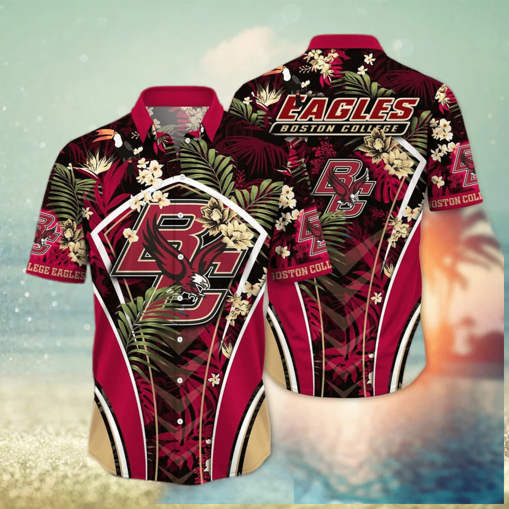 NCAA Boston College Eagles Hawaiian Shirt Palm Leaves Pattern - Limotees