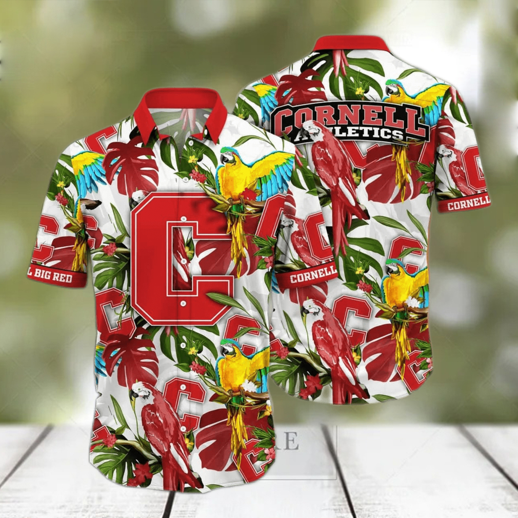 NCAA Cornell Big Red Hawaiian Shirt Birds And Palm Leaves - Limotees