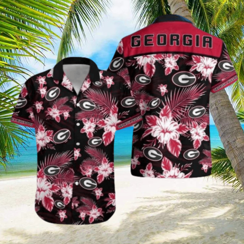 NCAA Georgia Bulldogs UGA Hawaiian Shirt Tropical Flower All Over Print - Limotees