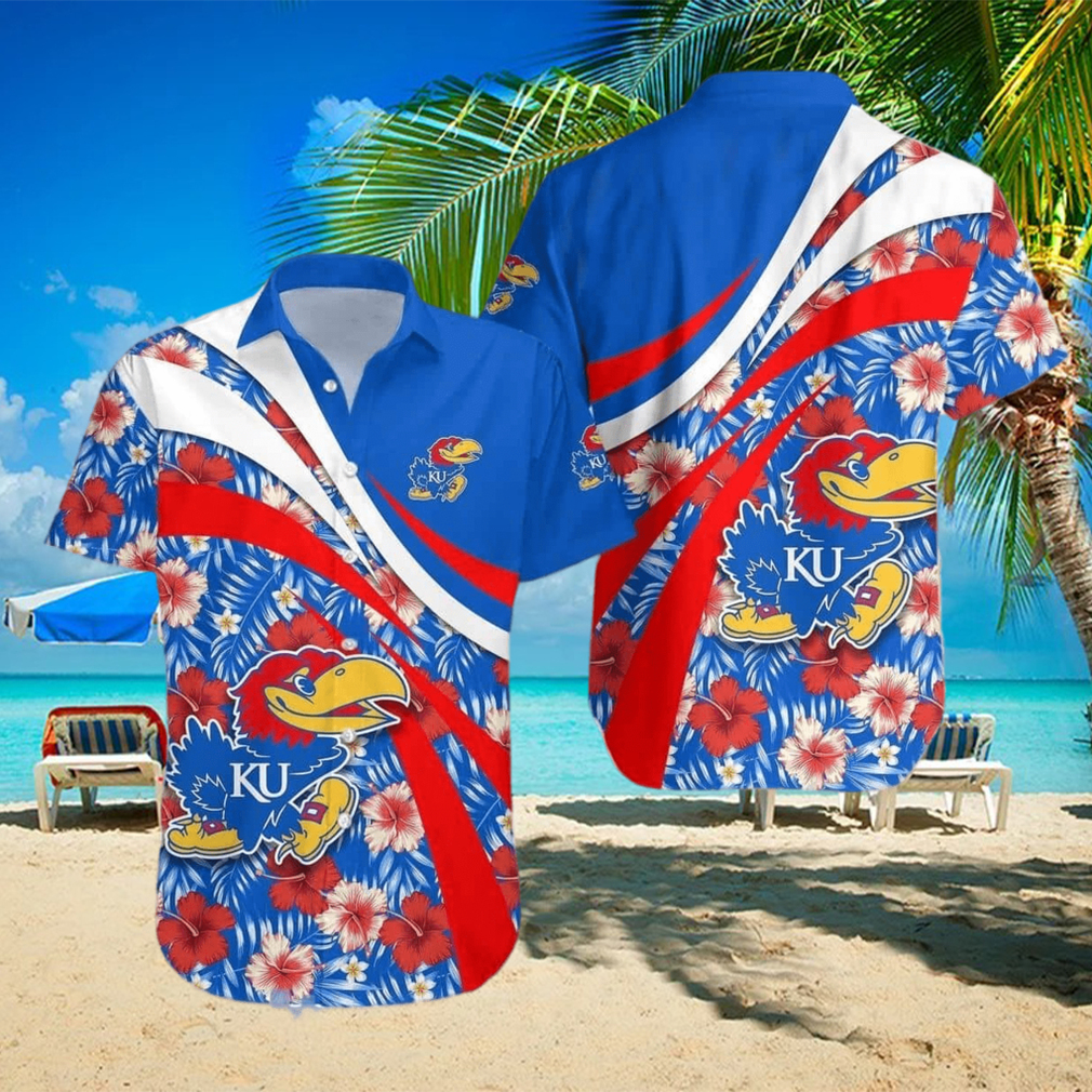 NCAA Kansas Jayhawks Hawaiian Shirt Hibiscus Flower Pattern Aloha - Limotees