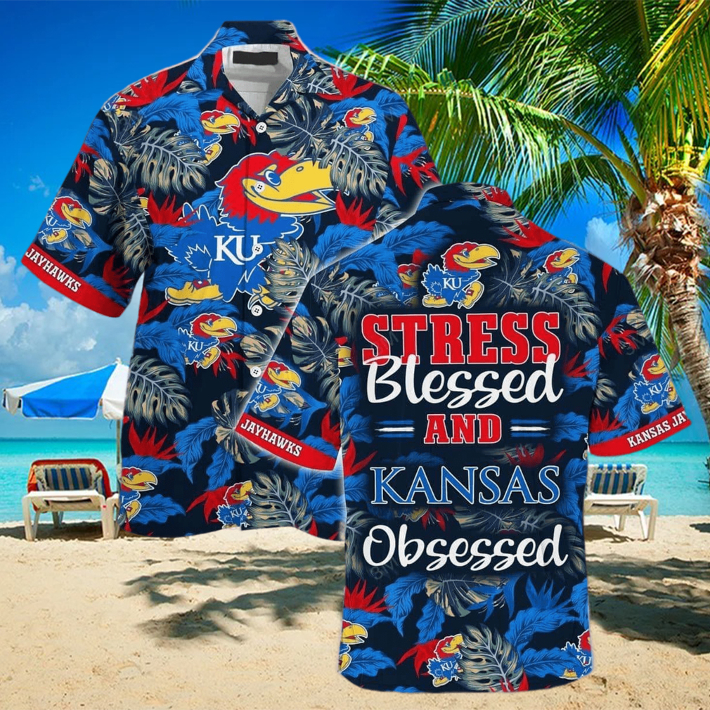 NCAA Kansas Jayhawks Hawaiian Shirt Stress Blessed Obsessed Beach Gift For Him - Limotees