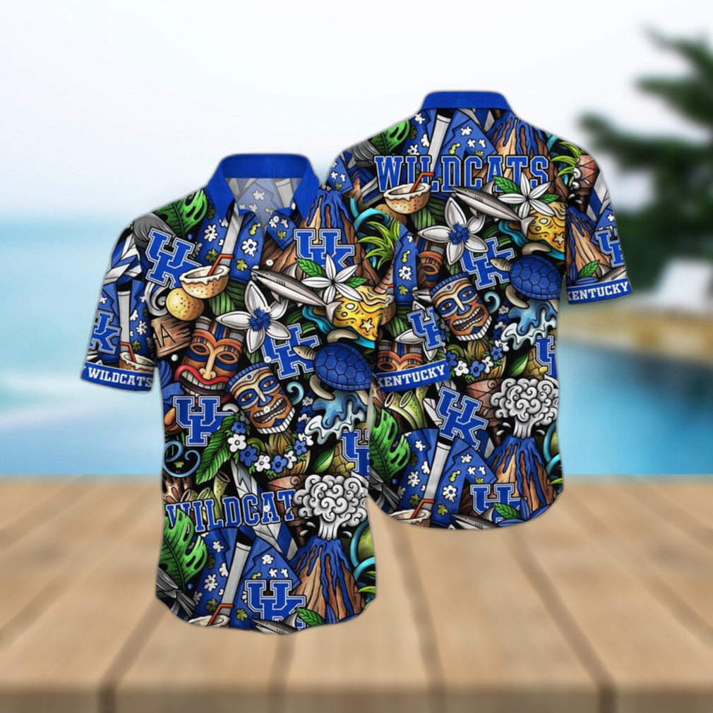 NCAA Kentucky Wildcats Tiki Hippie Hawaiian Shirt The Perfect Summer Vibe For FootBall Fans - Limotees