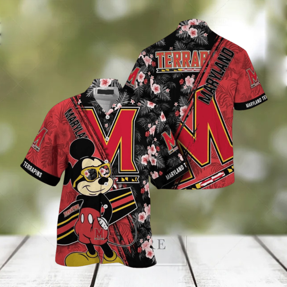 NCAA Maryland Terrapins Hawaiian Shirt Mickey And Floral Pattern - Limotees