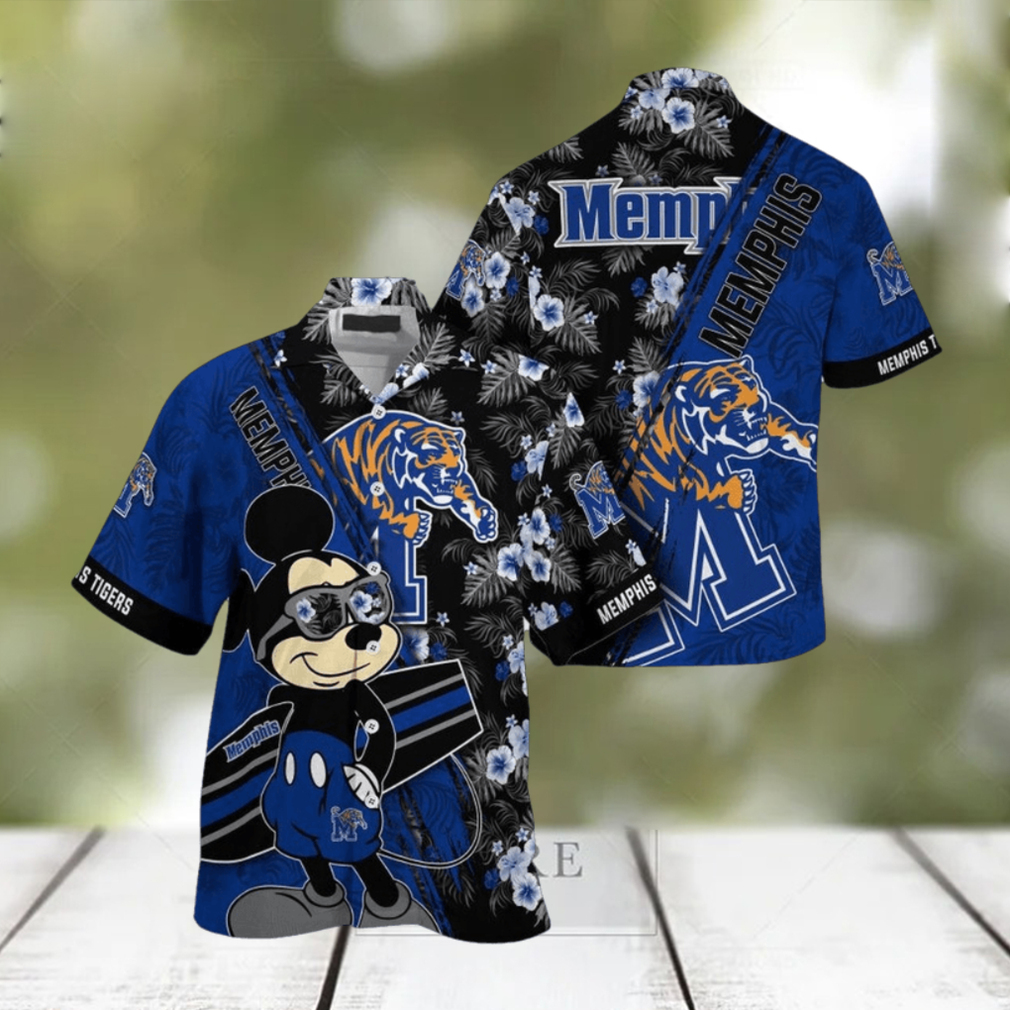 NCAA Memphis Tigers Hawaiian Shirt Mickey And Floral Pattern - Limotees