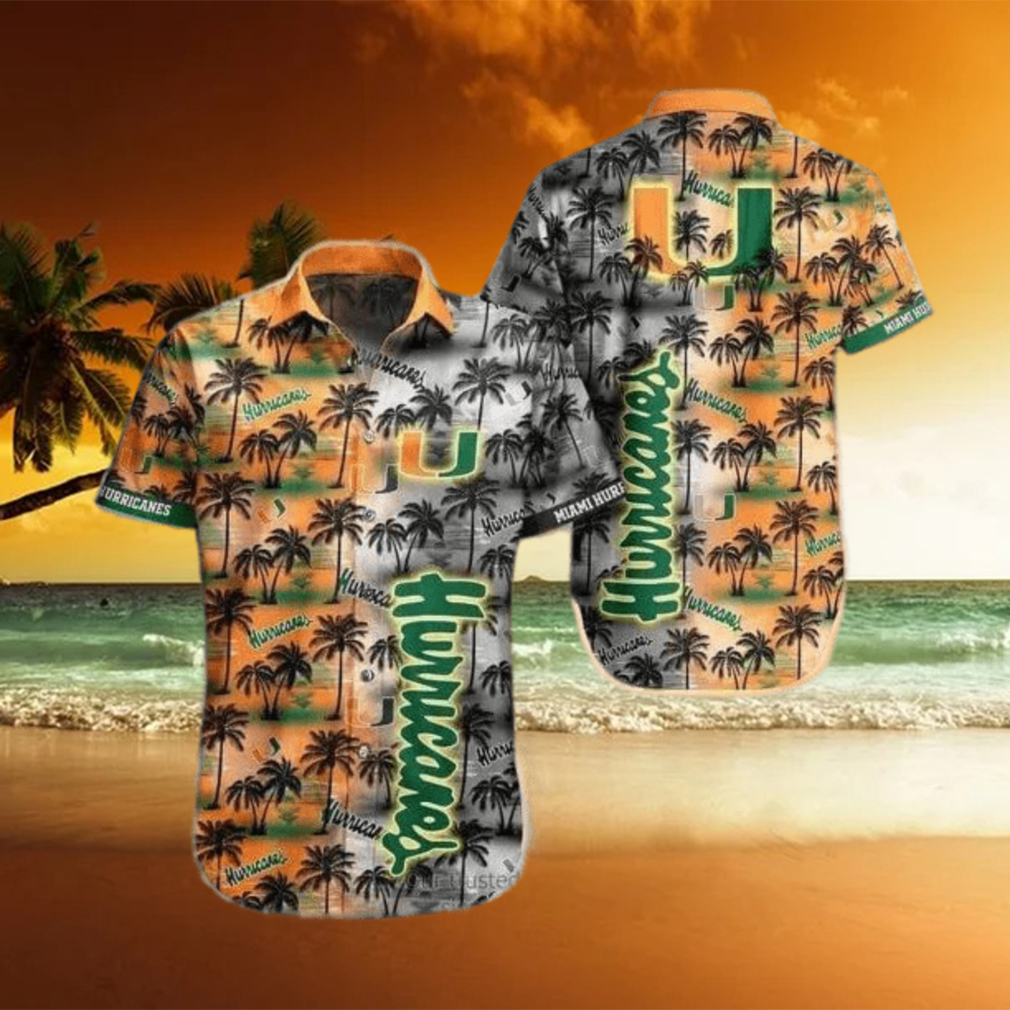 NCAA Miami Hurricanes Hawaiian Shirt Coconut Tree Pattern All Over Print - Limotees