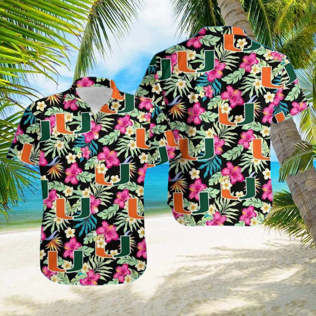 NCAA Miami Hurricanes Hawaiian Shirt hibisucus pattern - Limotees