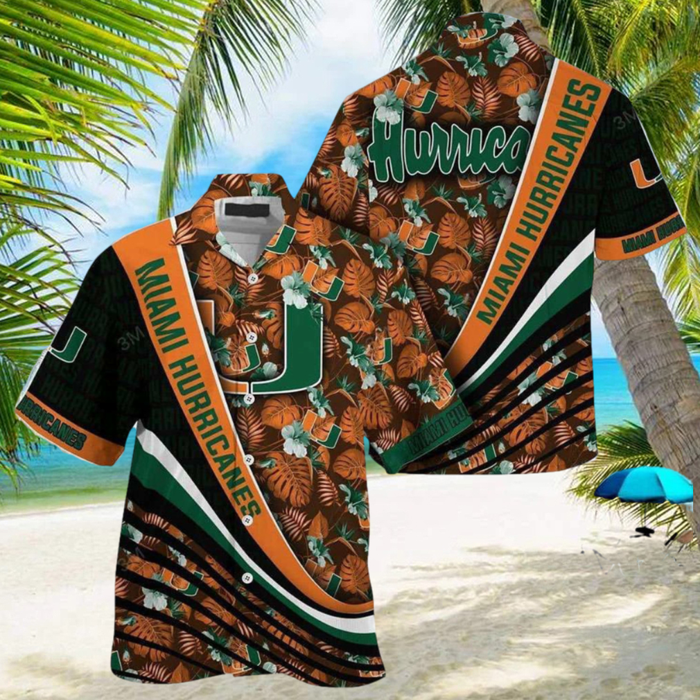 NCAA Miami Hurricanes Hawaiian Shirt palm leaves - Limotees