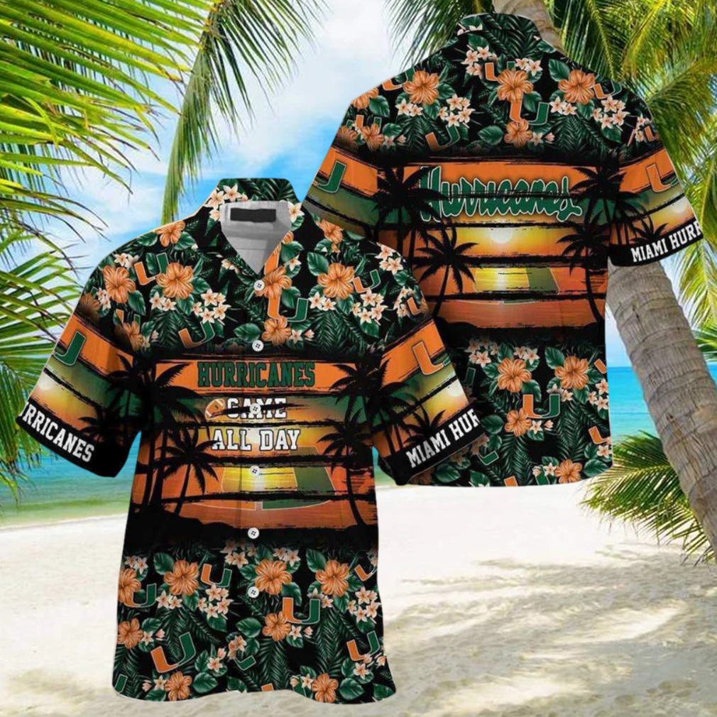 NCAA Miami Hurricanes Hawaiian Shirt traopical flower - Limotees