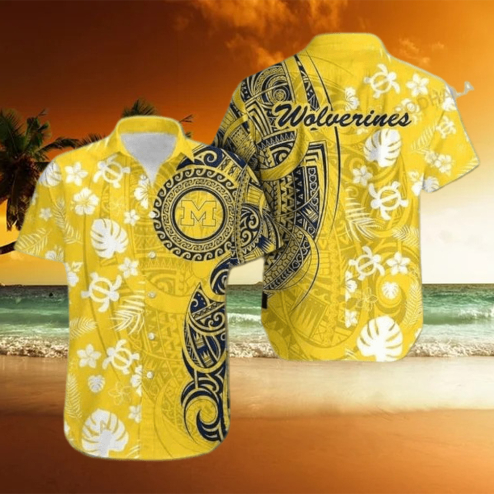 NCAA Michigan Wolverines Hawaiian Shirt Turtle Samoan Pattern - Limotees