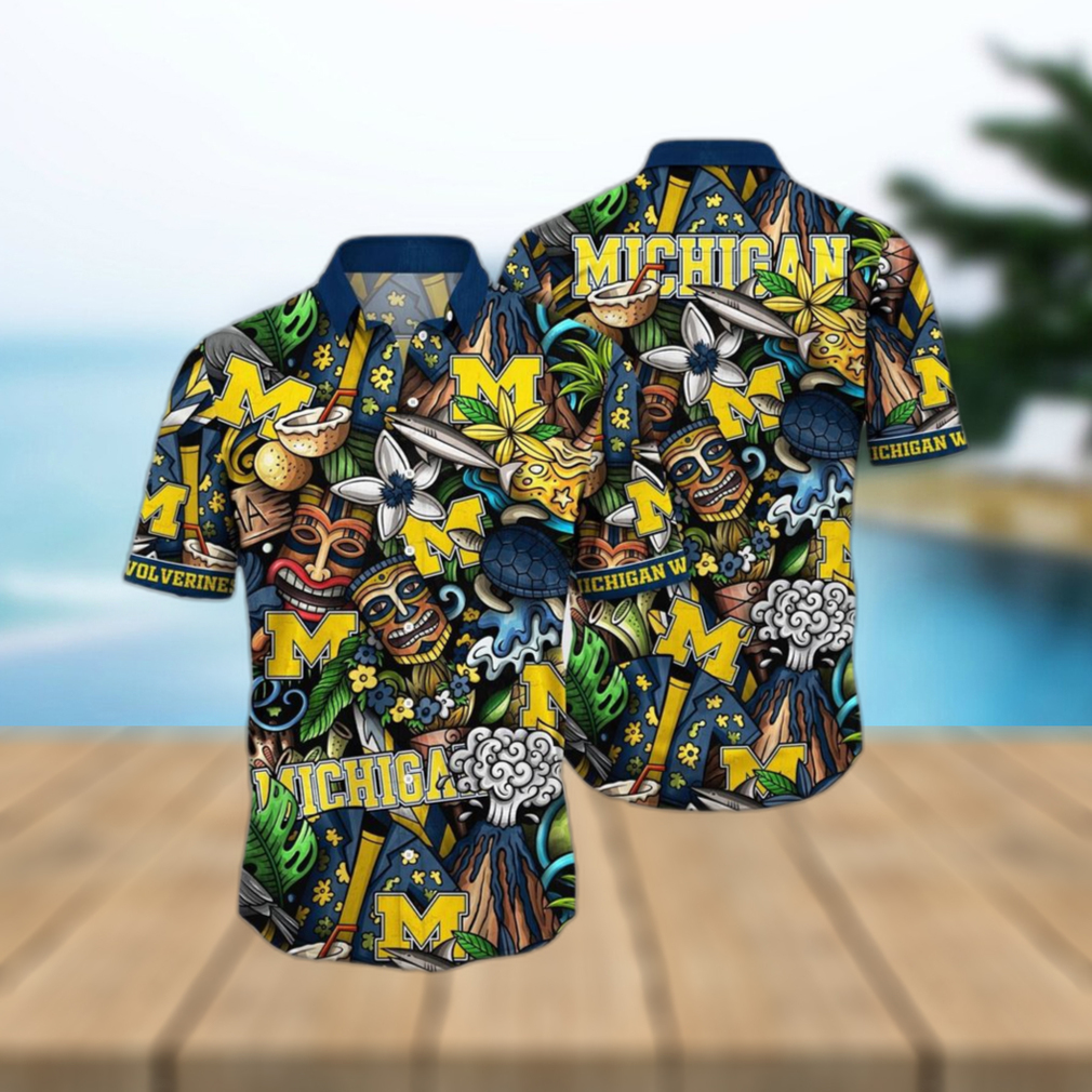 NCAA Michigan Wolverines Tiki Hippie Hawaiian Shirt The Perfect Summer Vibe For FootBall Fans - Limotees