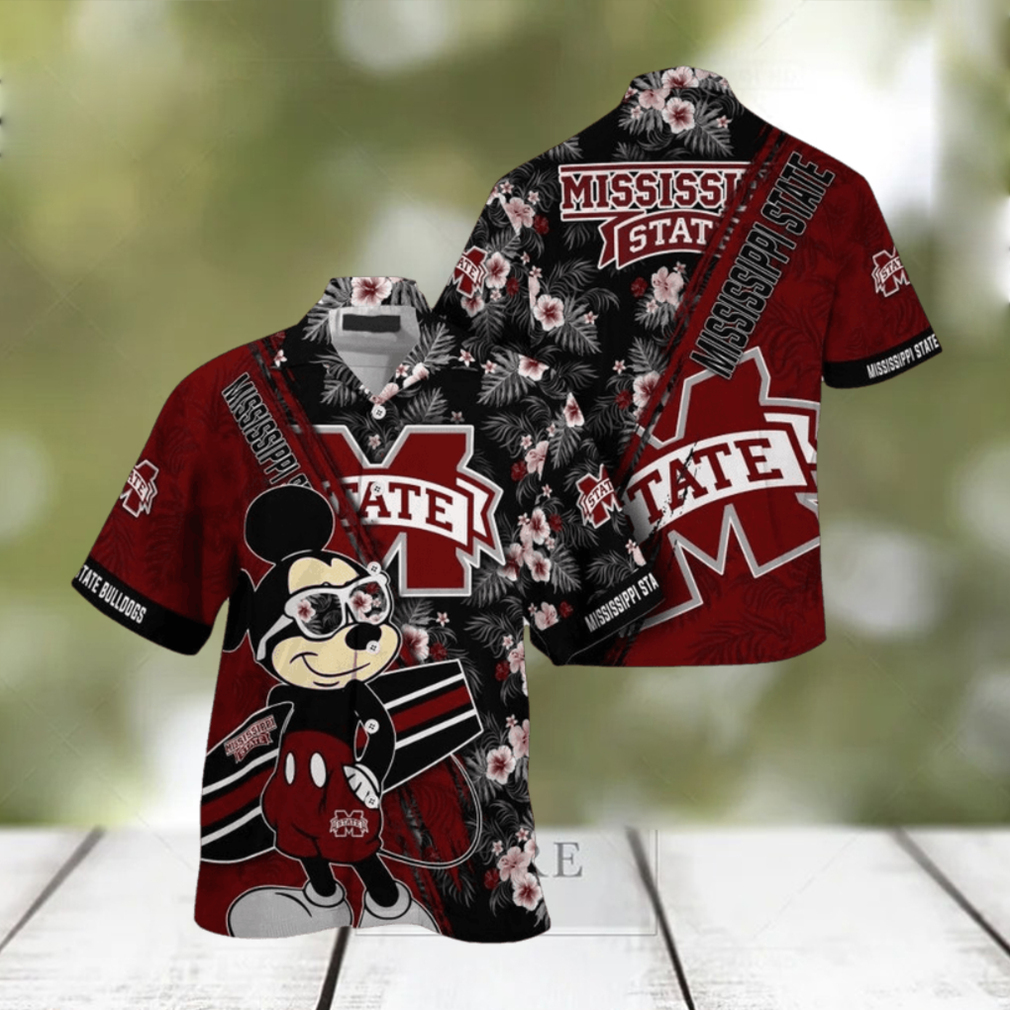 NCAA Mississippi State Bulldogs Hawaiian Shirt Mickey And Floral Pattern - Limotees