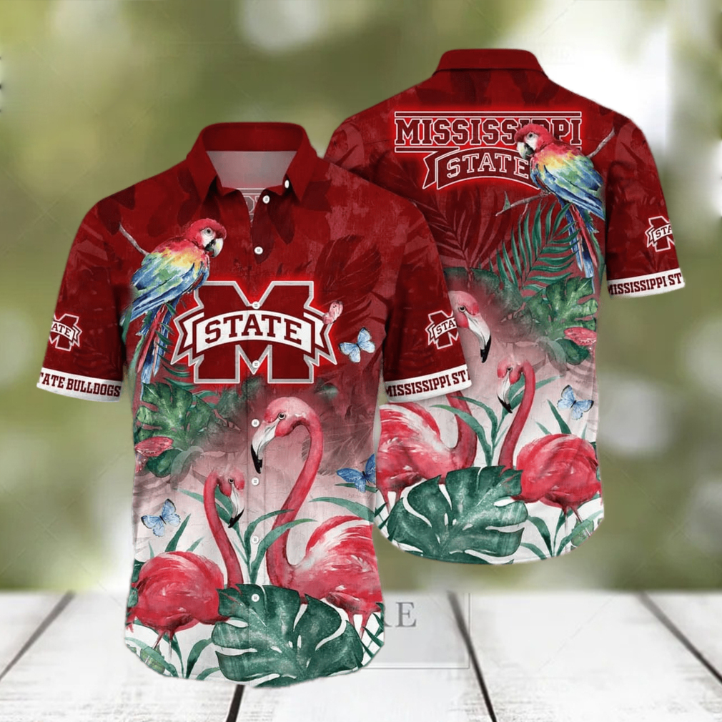 NCAA Mississippi State Bulldogs Hawaiian Shirt Pink Flamingo And Palm Leaves Beach Gift For Him - Limotees