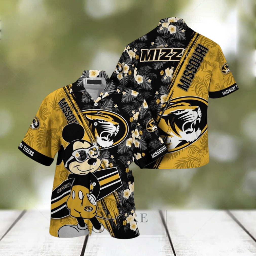 NCAA Missouri Tigers Hawaiian Shirt Mickey And Floral Pattern - Limotees