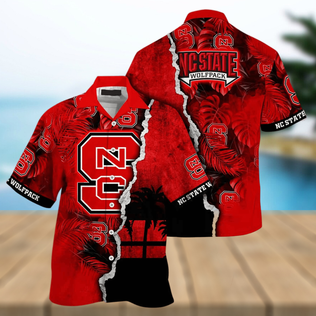 NCAA NC State Wolfpack Hawaiian Shirt Custom Name Palm Leaves Pattern - Limotees