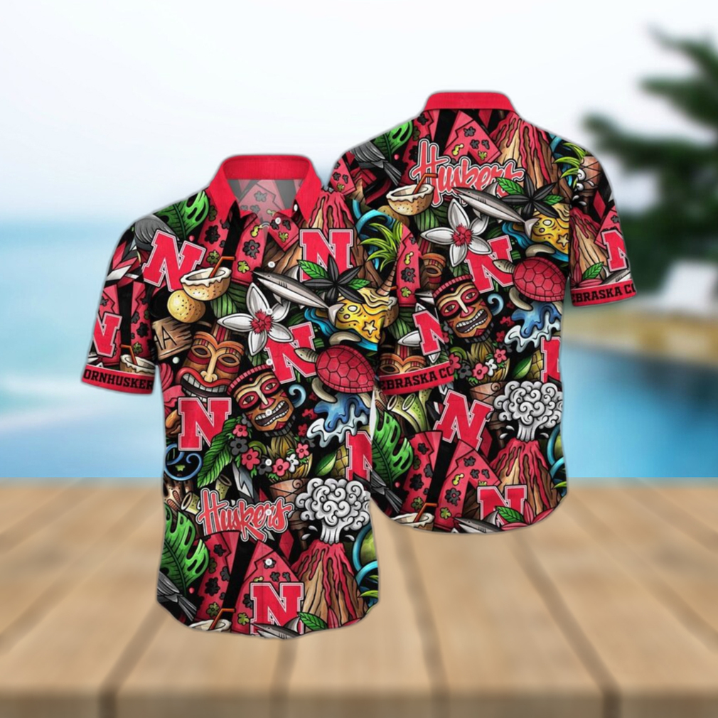 NCAA Nebraska Cornhuskers Tiki Hippie Hawaiian Shirt The Perfect Summer Vibe For FootBall Fans - Limotees