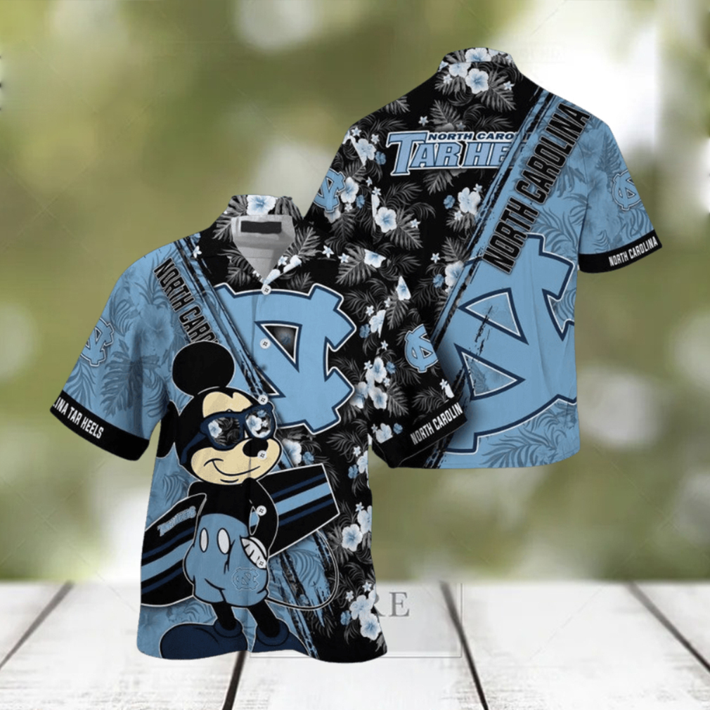 NCAA North Carolina Tar Heels Hawaiian Shirt Mickey And Floral Pattern - Limotees