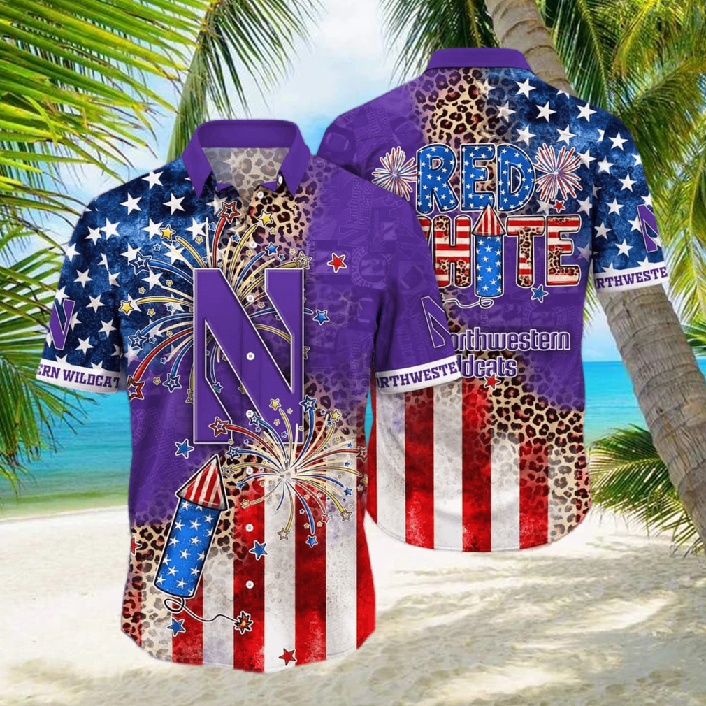 NCAA Northwestern Wildcats Hawaiian Shirt Fireworks Independence Day - Limotees