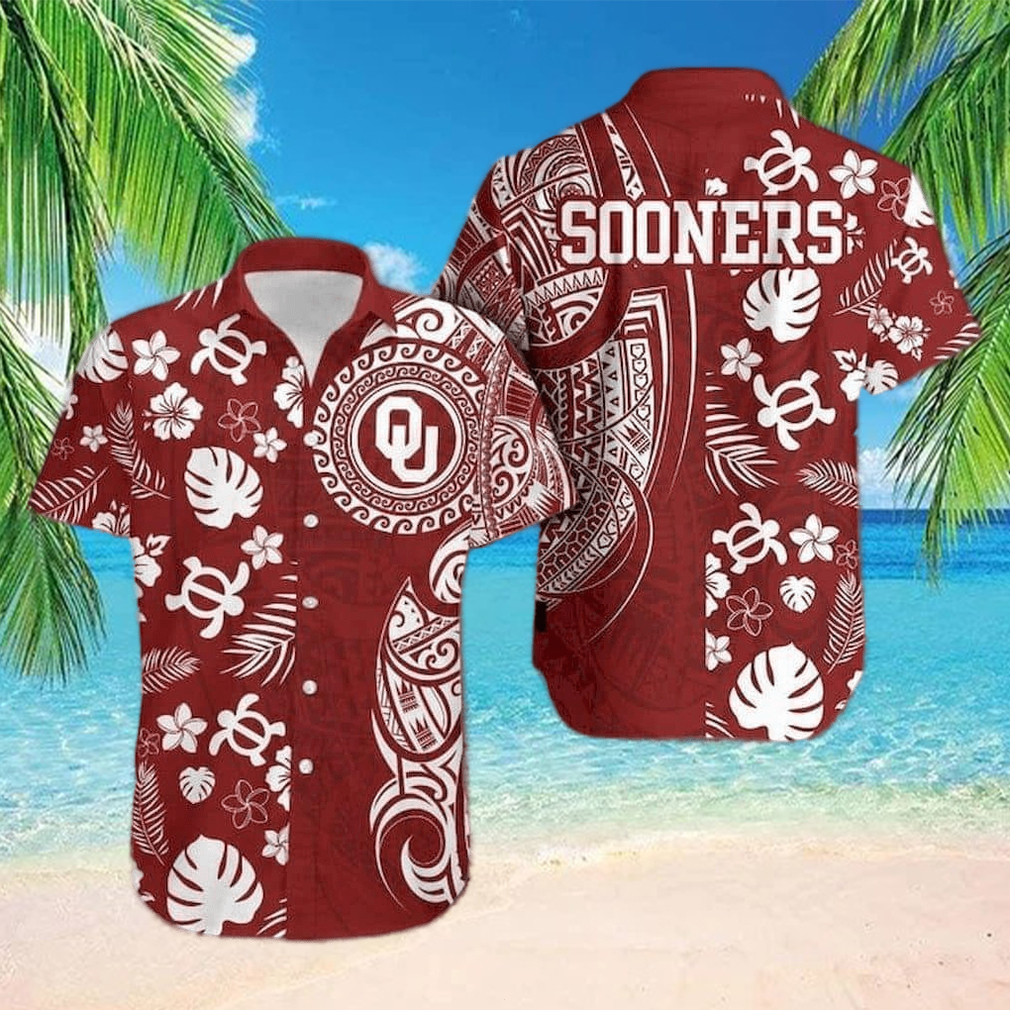 NCAA Oklahoma Sooners Hawaiian Shirt Turtle Tropical Palm Leaves Samoan Pattern - Limotees