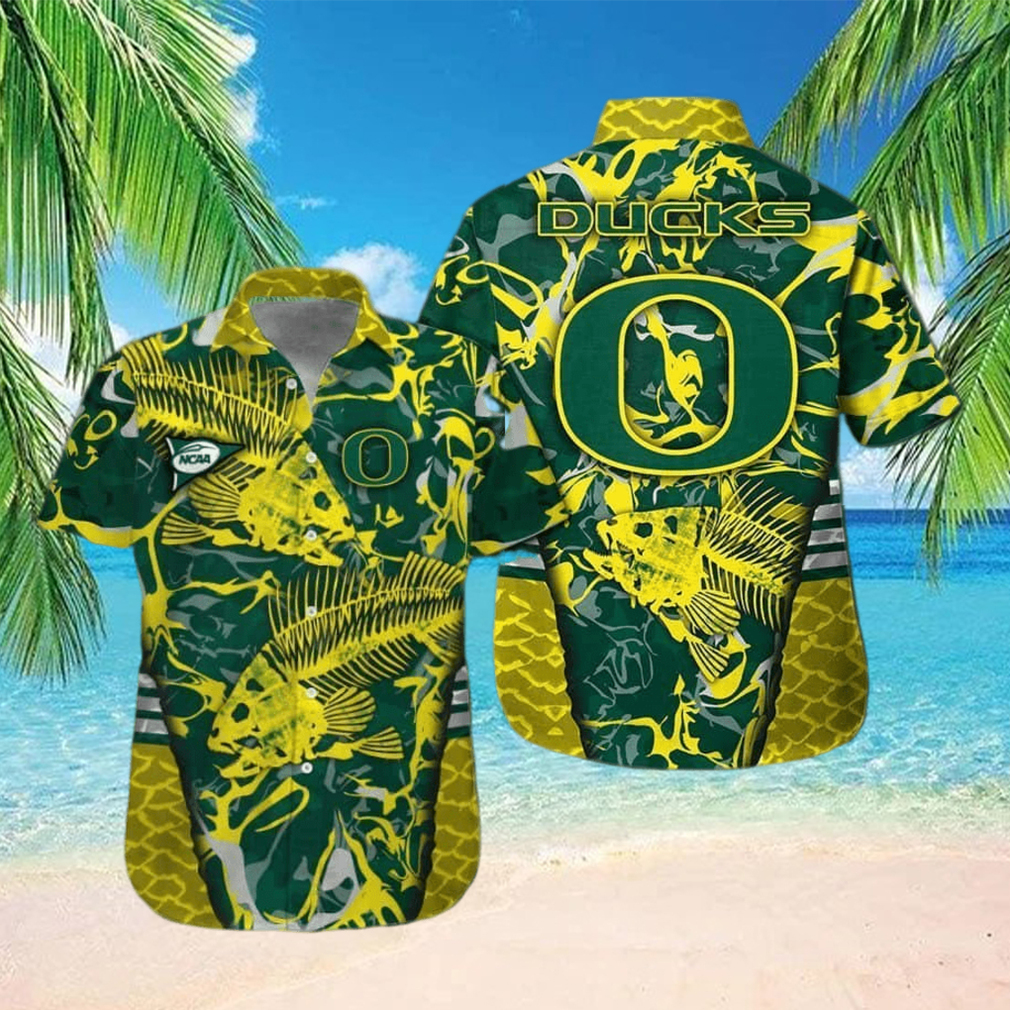 NCAA Oregon Ducks Hawaiian Shirt Fish Skeleton Gift For Him - Limotees