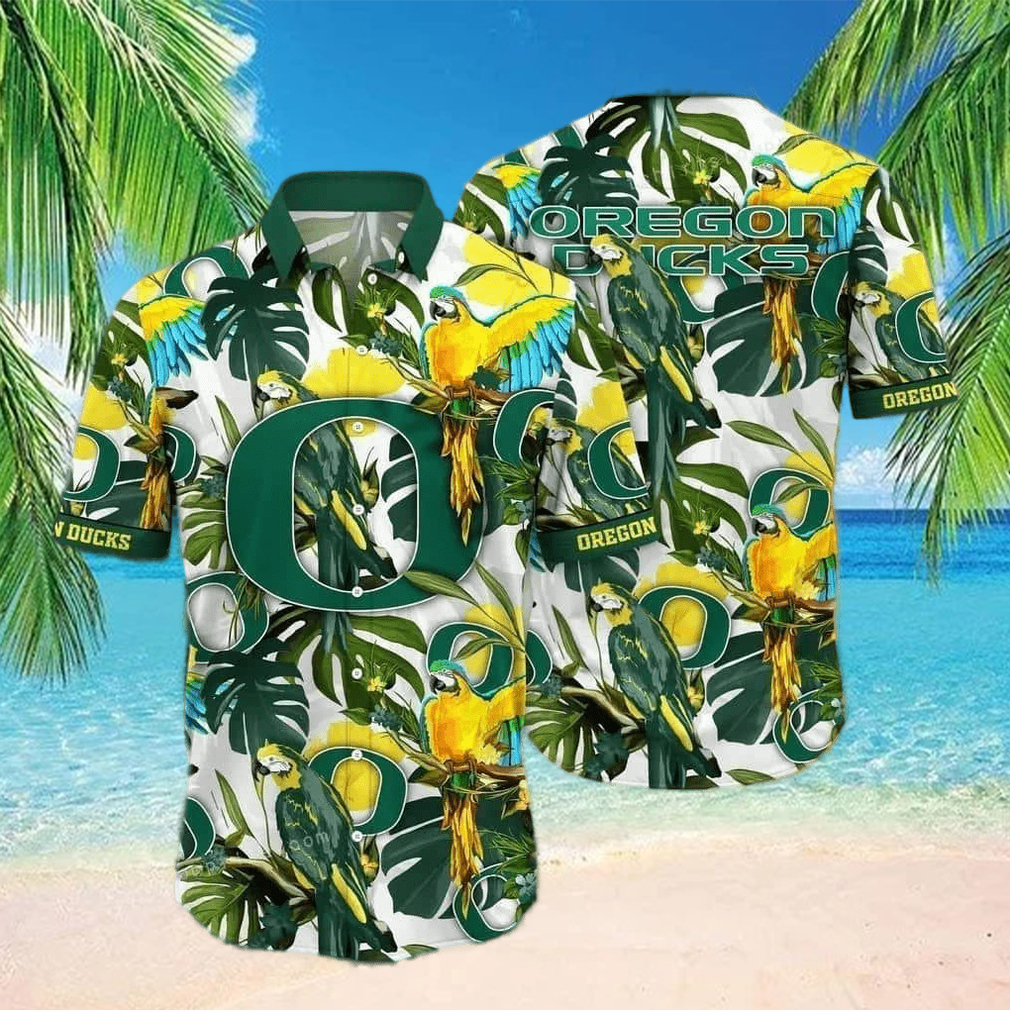 NCAA Oregon Ducks Hawaiian Shirt Palm Leaves Pattern Summer Beach Gift - Limotees