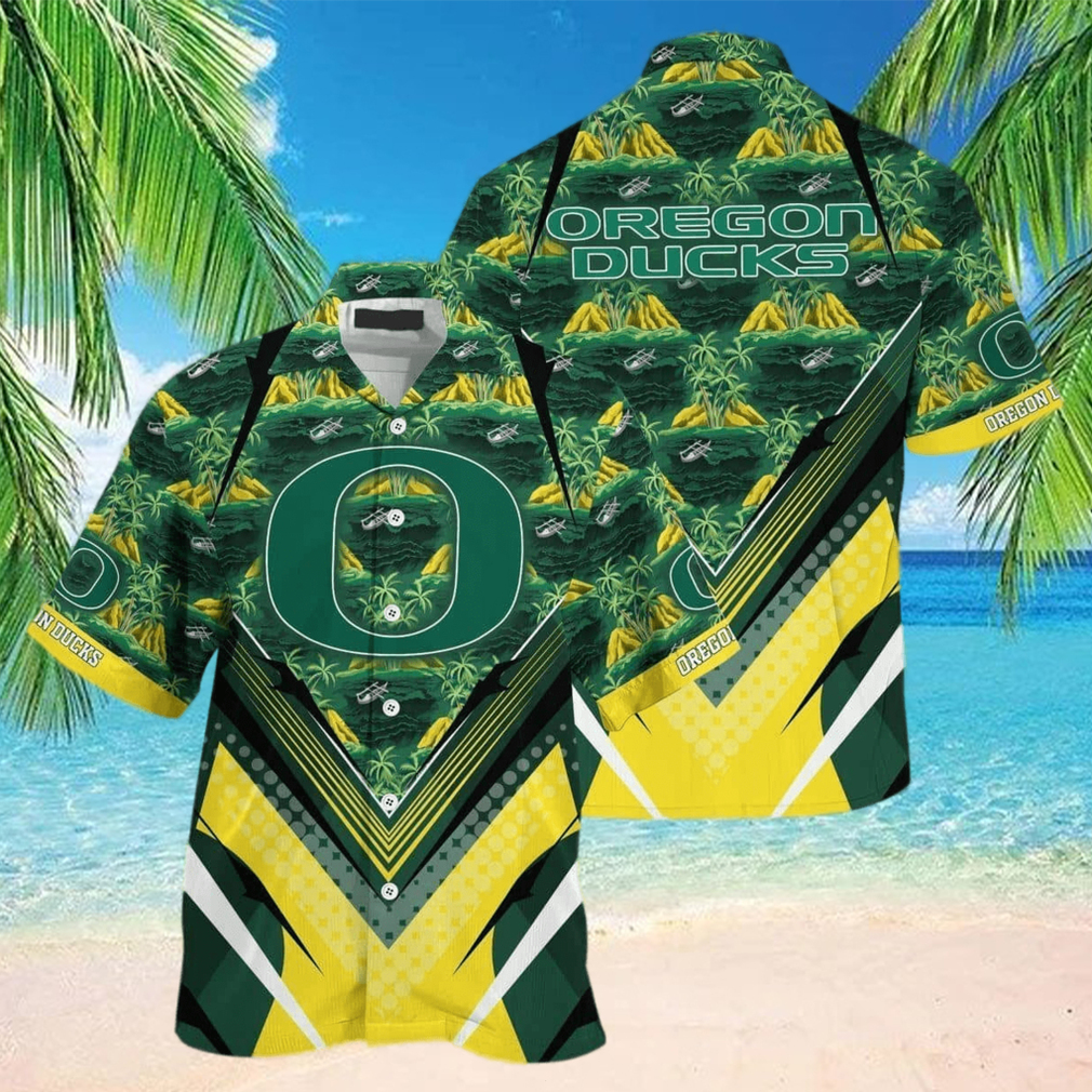 NCAA Oregon Ducks Hawaiian Shirt Palm Trees And Mountains Gift For Beach Trip - Limotees