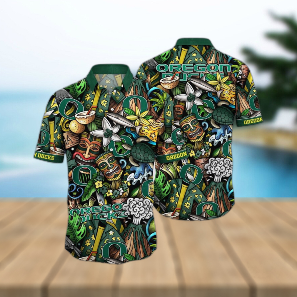 NCAA Oregon Ducks Tiki Hippie Hawaiian Shirt The Perfect Summer Vibe For FootBall Fans - Limotees