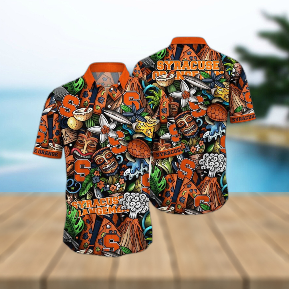 NCAA Syracuse Orange Tiki Hippie Hawaiian Shirt The Perfect Summer Vibe For FootBall Fans - Limotees