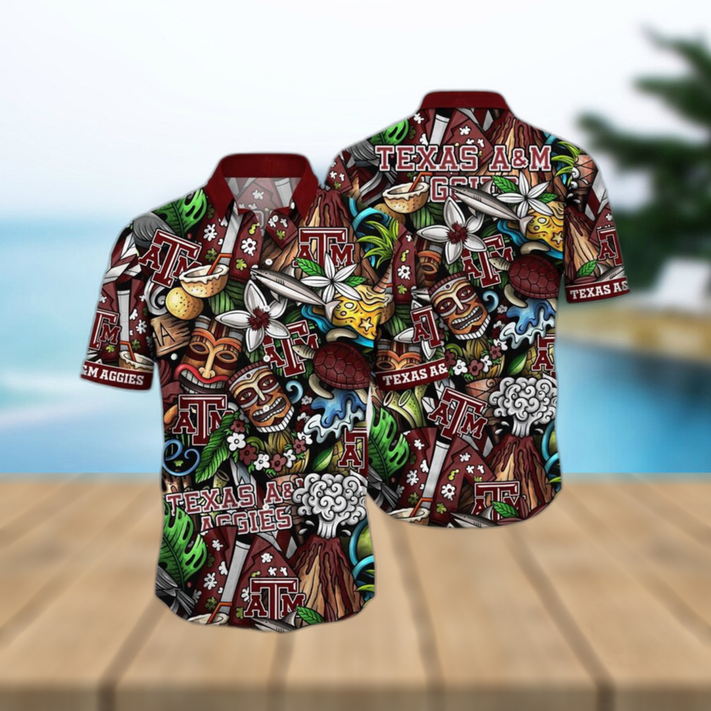 NCAA Texas A&ampM Aggies Tiki Hippie Hawaiian Shirt The Perfect Summer Vibe For FootBall Fans - Limotees