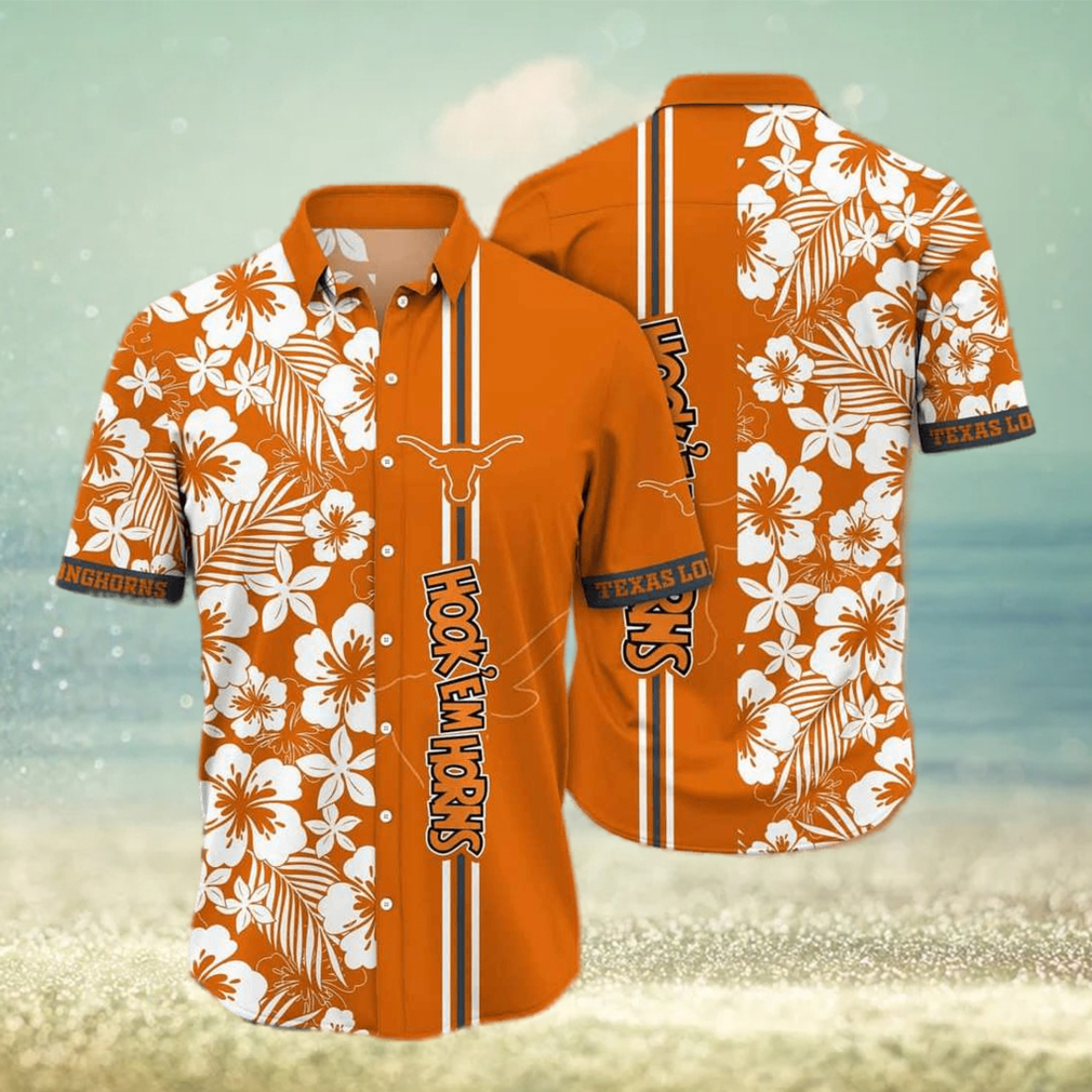 NCAA Texas Longhorns Hawaiian Shirt Aloha Shirt Flower White - Limotees