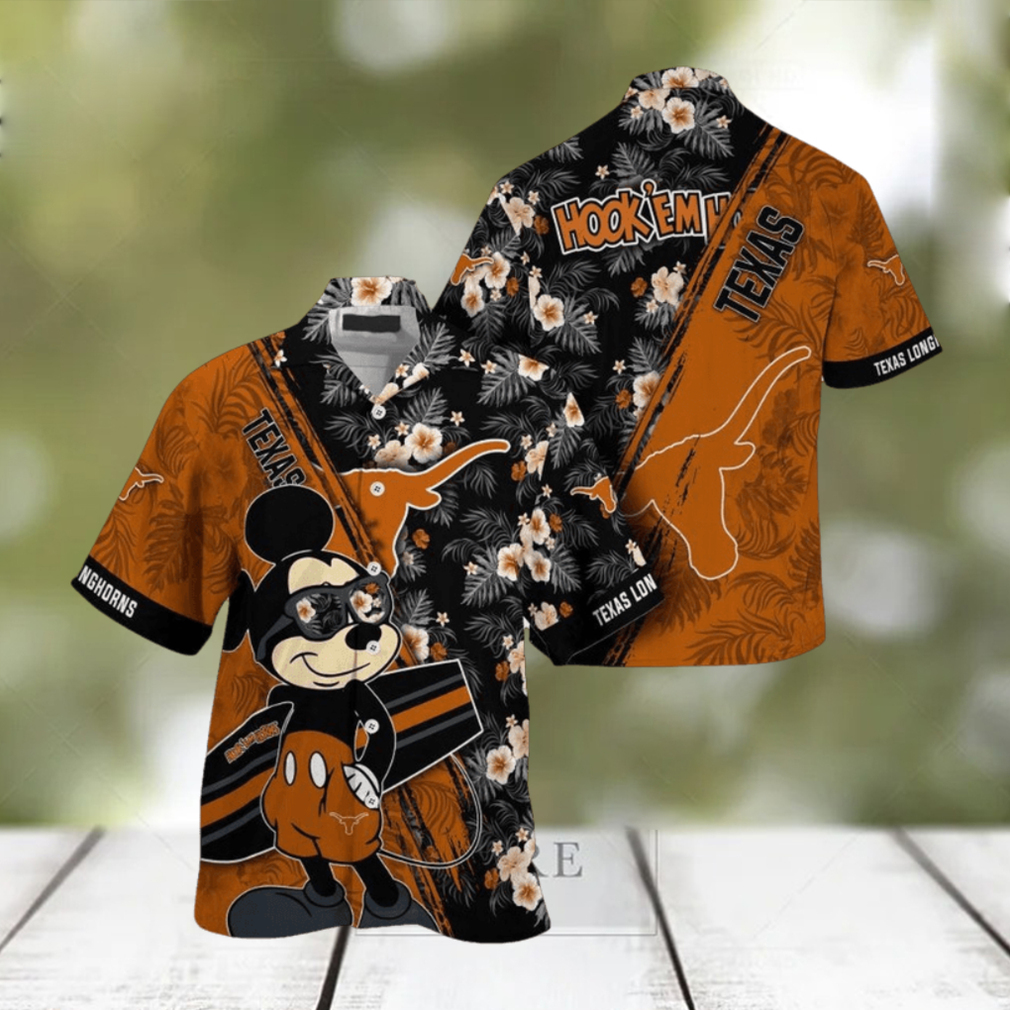 NCAA Texas Longhorns Hawaiian Shirt Mickey And Floral Pattern - Limotees