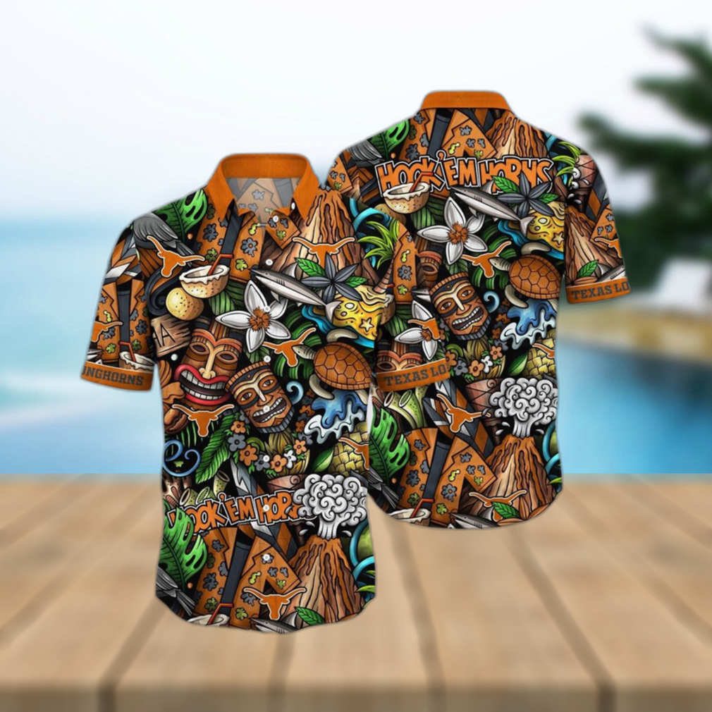 NCAA Texas Longhorns Tiki Hippie Hawaiian Shirt The Perfect Summer Vibe For FootBall Fans - Limotees