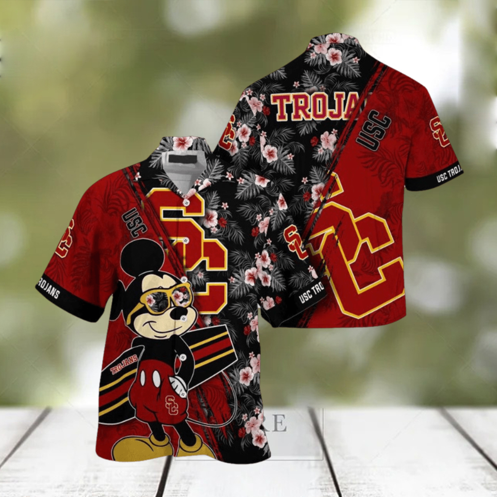 NCAA Usc Trojans Hawaiian Shirt Mickey And Floral Pattern - Limotees