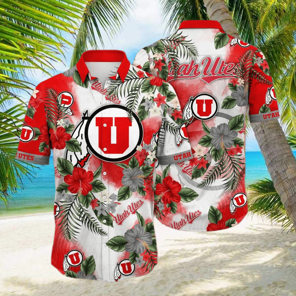 NCAA Utah Utes Hawaiian Shirt Hibiscus Flowers Pattern hawaiian shirt - Limotees