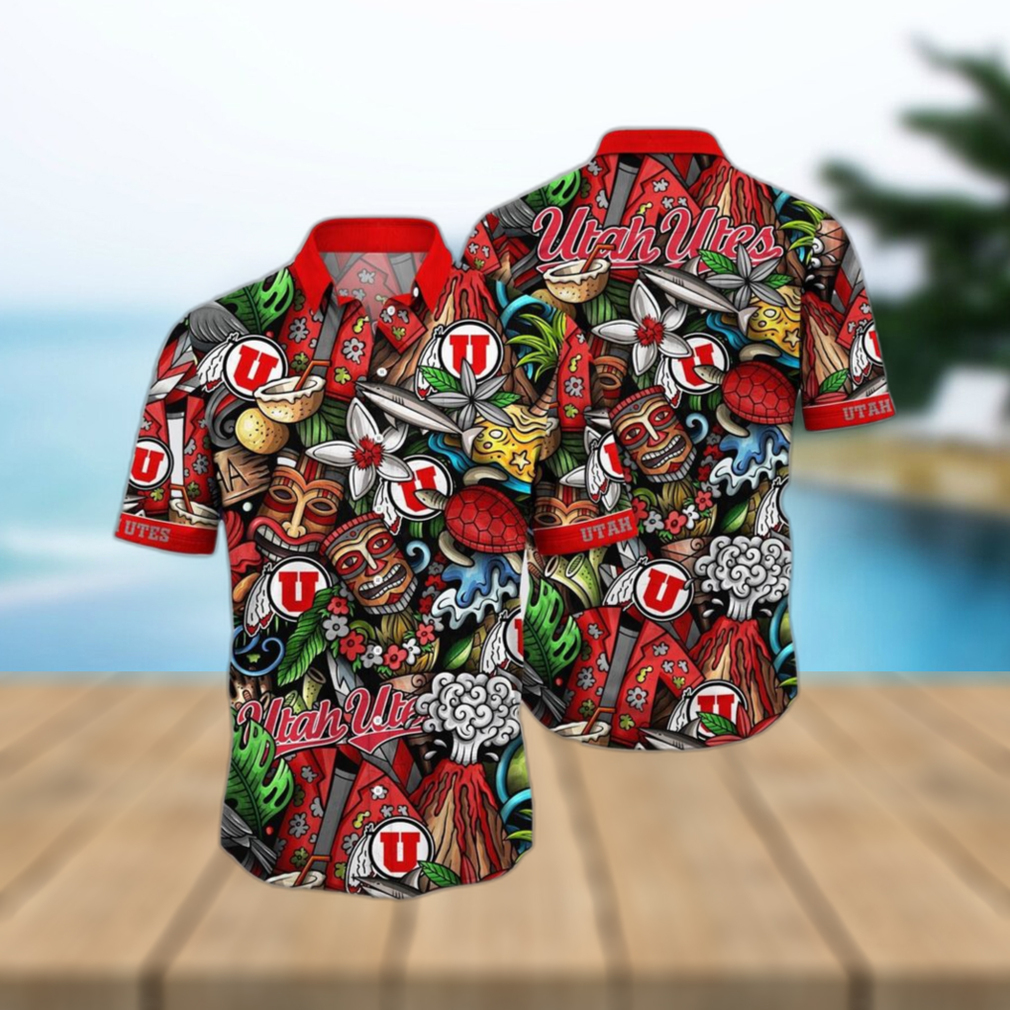 NCAA Utah Utes Tiki Hippie Hawaiian Shirt The Perfect Summer Vibe For FootBall Fans - Limotees