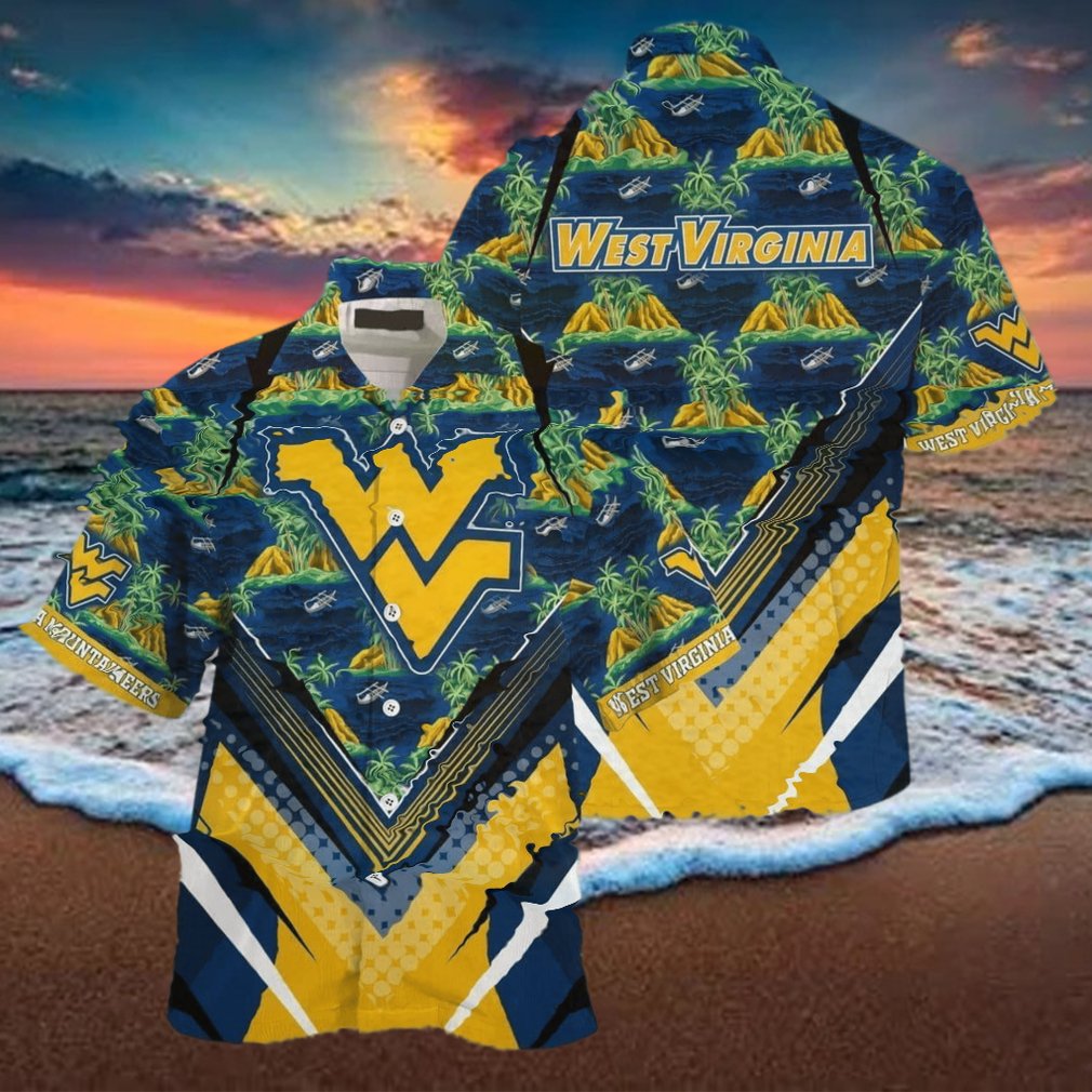 NCAA Virginia Mountaineers Hawaiian Shirt Palm Trees And Mountains Best Beach Gift - Limotees