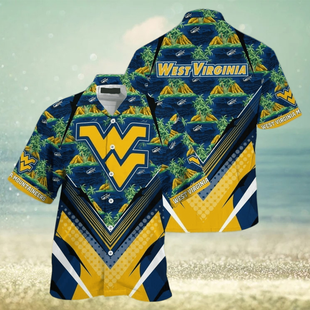 NCAA Virginia Mountaineers Hawaiian Shirt Palm Trees And Mountains Best Beach Gift hawaiian shirt - Limotees