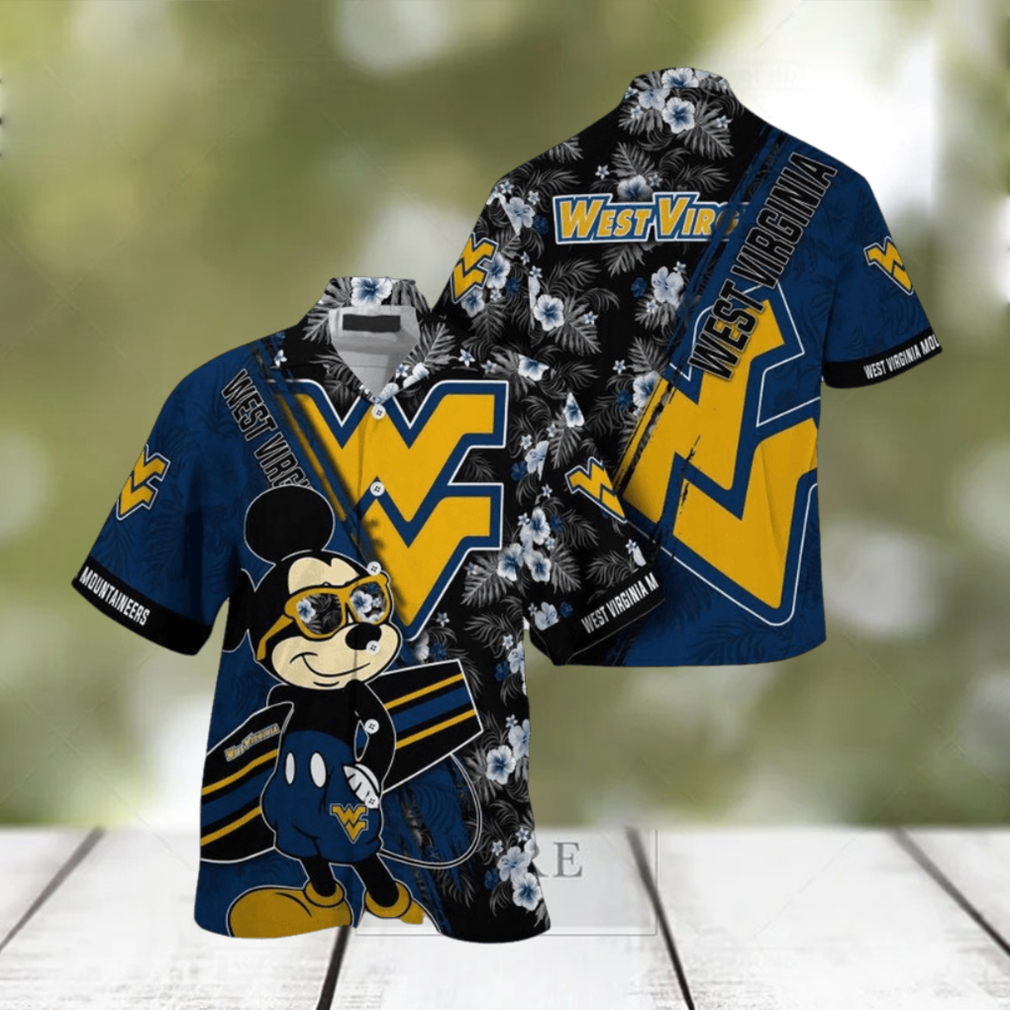 NCAA West Virginia Mountaineers Hawaiian Shirt Mickey And Floral Pattern - Limotees