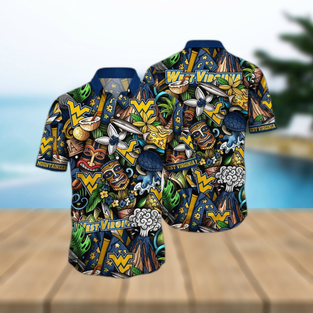 NCAA West Virginia Mountaineers Tiki Hippie Hawaiian Shirt The Perfect Summer Vibe For FootBall Fans - Limotees