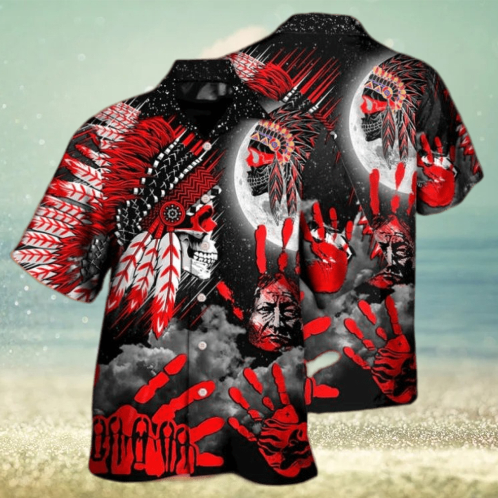 Native American Halloween Red Skull Moon Night Style – Halloween Hawaiian Shirt - Limotees