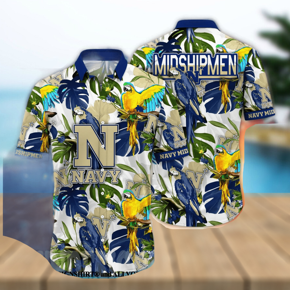 Navy Midshipmen NCAA Flower All Over Print Hawaiian Shirt - Limotees