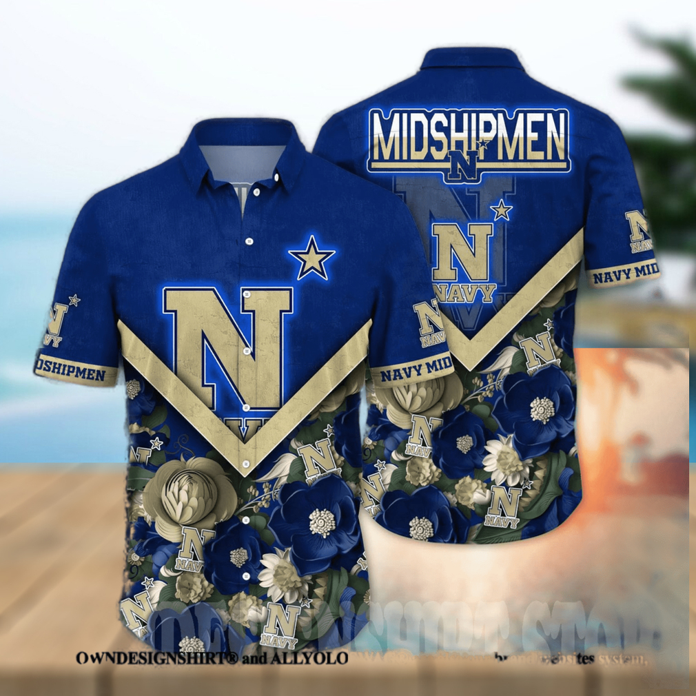 Navy Midshipmen NCAA Flower All Over Printed Classic Hawaiian Shirt - Limotees