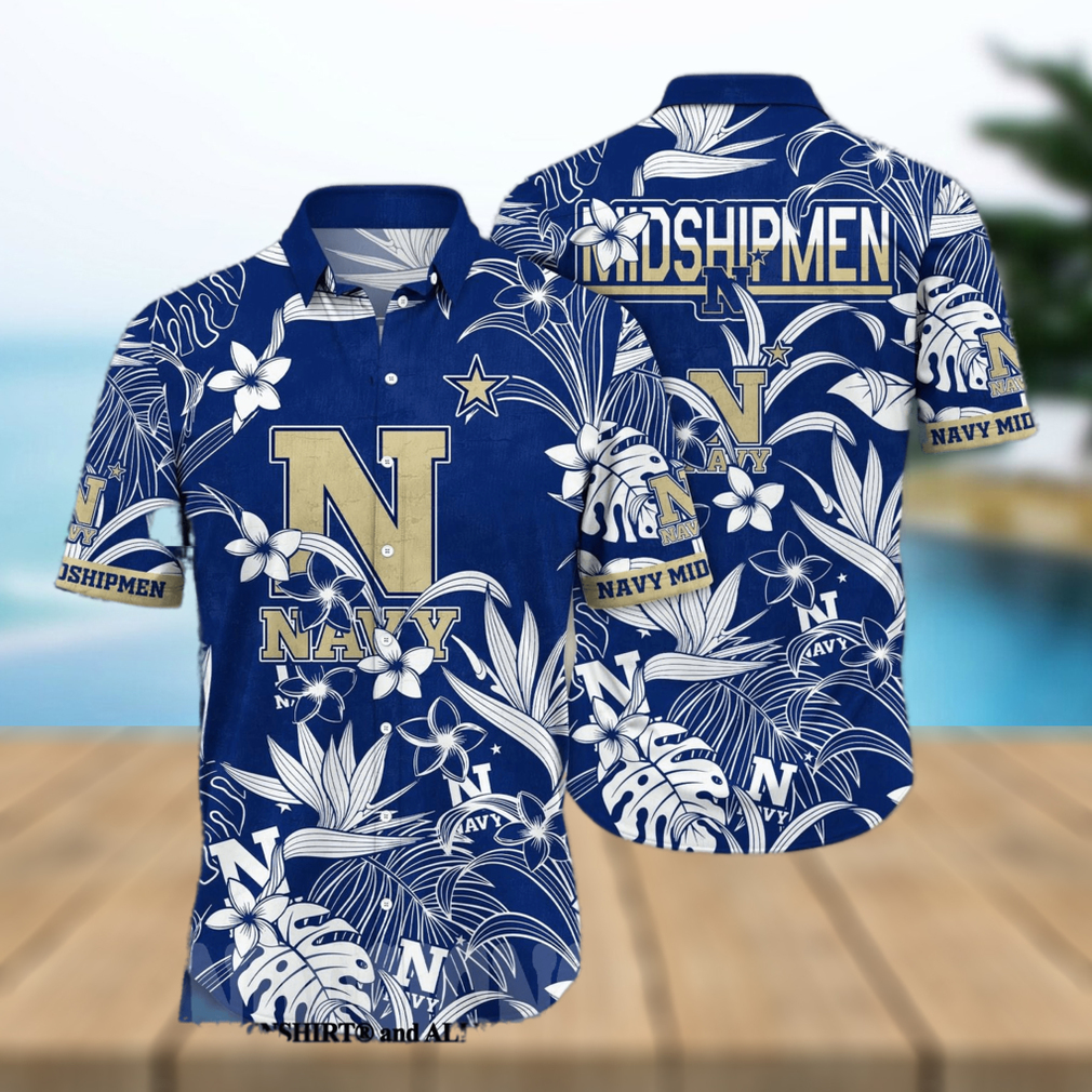 Navy Midshipmen NCAA Flower Classic Full Printed Hawaiian Shirt - Limotees