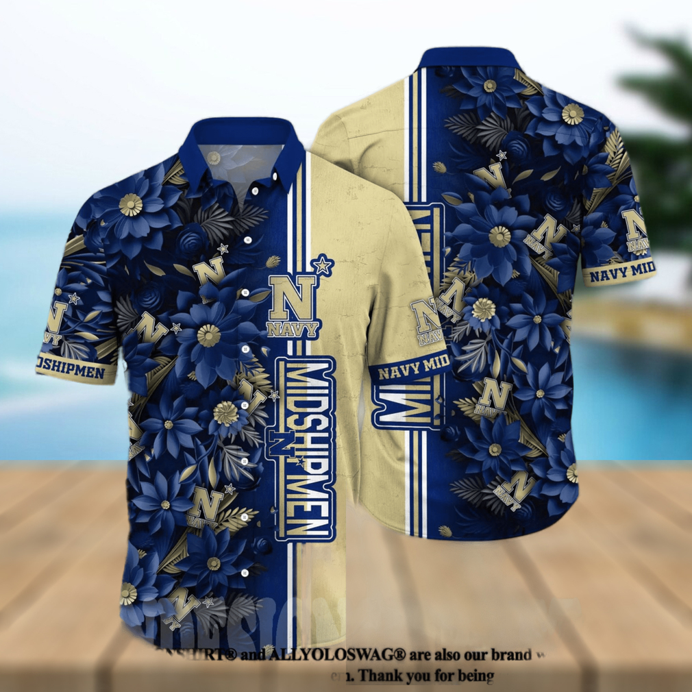 Navy Midshipmen NCAA Flower Classic Full Printing Hawaiian Shirt - Limotees