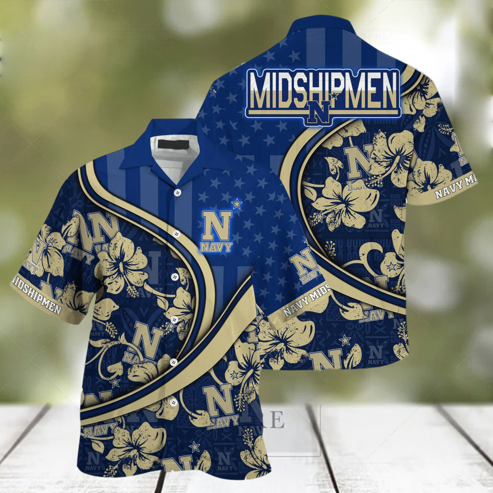 Navy Midshipmen NCAA Us Flag Hawaiian Shirt Custom Summer Aloha Shirt - Limotees