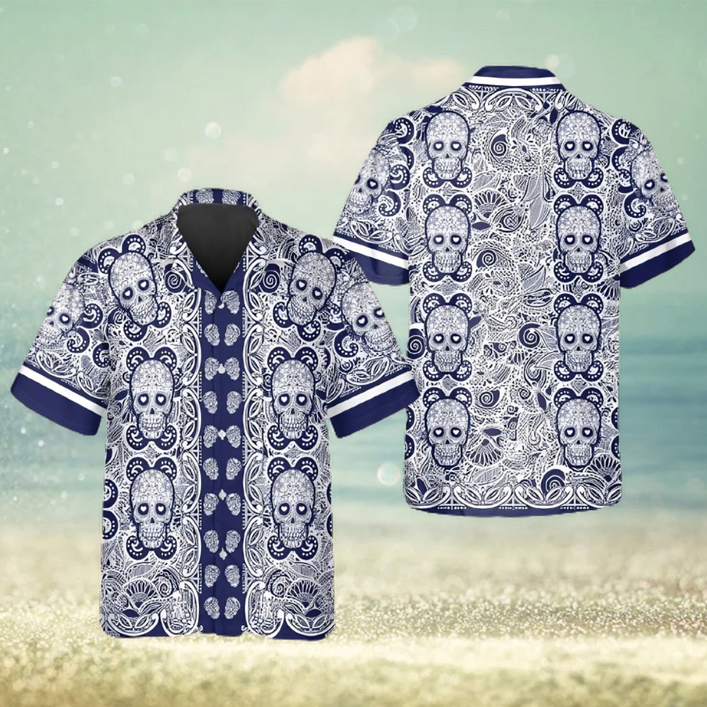 Navy Pattern Color Skull Hawaiian Shirt - Limotees