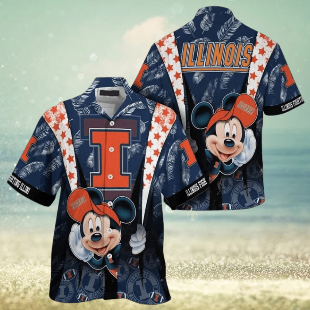 Ncaa Illinois Fighting Illini Mickey Mouse Trendy Hawaiian Shirt - Limotees