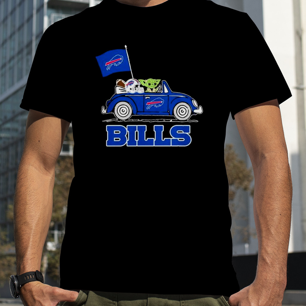 Baby Yoda Drive A Car Buffalo Bills Football Flag Logo Shirt