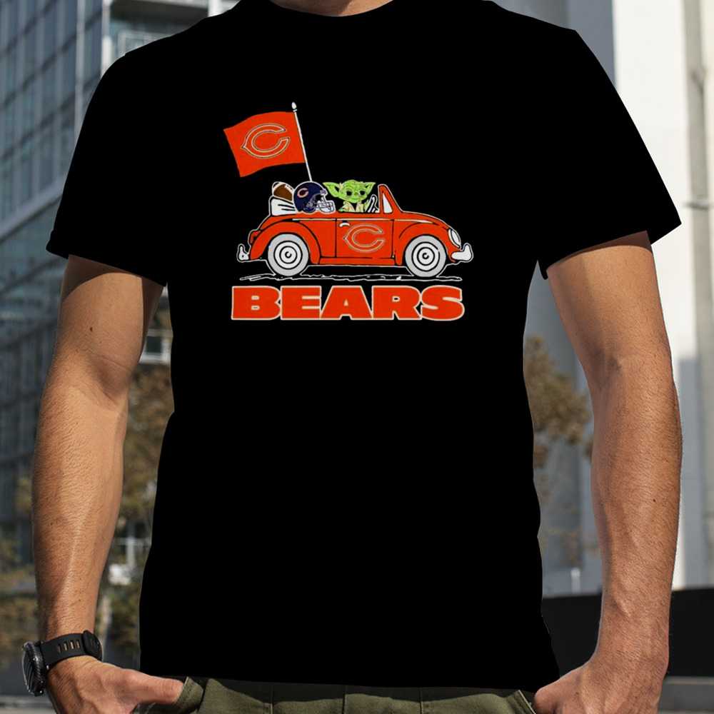 Baby Yoda Drive A Car Chicago Bears Football Flag Logo Shirt