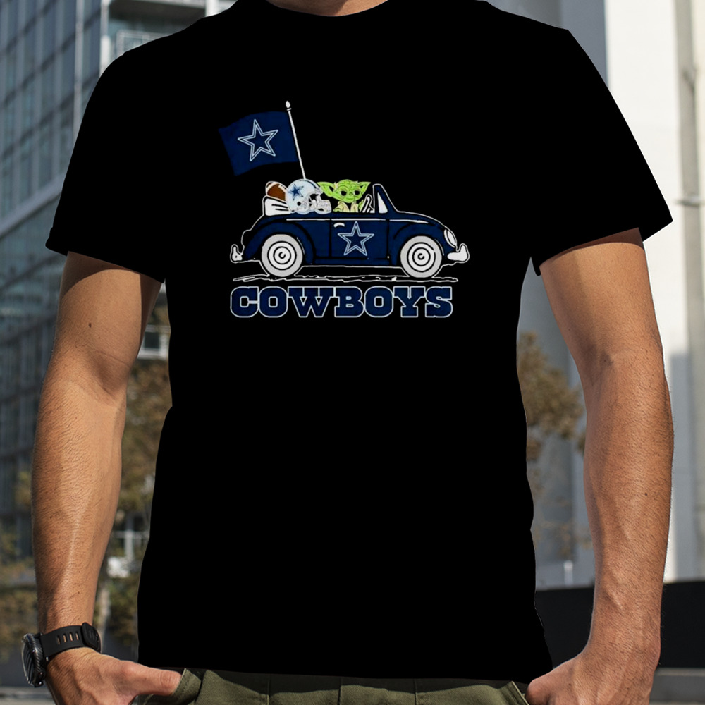 Baby Yoda Drive A Car Dallas Cowboys Football Flag Logo Shirt